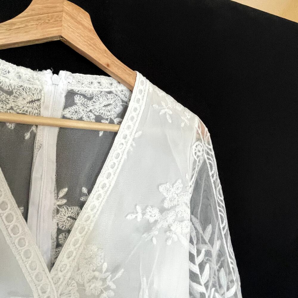 Elegant White Embroidered Maxi Dress with V-Neck - Picture 3 of 11
